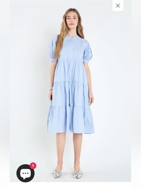 English Factory Short Puff Sleeve MIDI Dress size S Light Blus